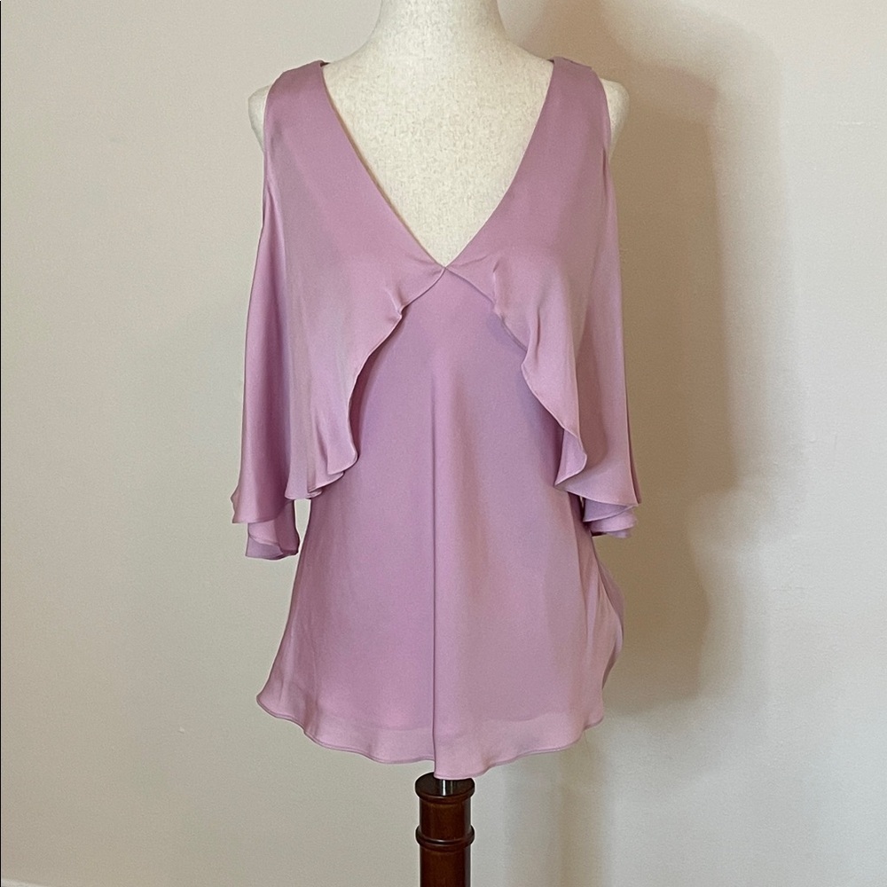 Lauren Ralph Lauren 100% Silk Pink Ruffle Overlay Blouse Size Small Sleeveless